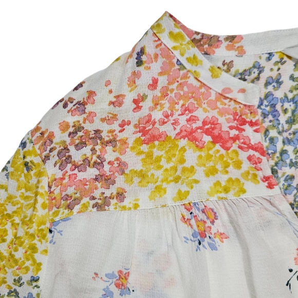 Lucky Brand Floral Print Blouse Size Large V-Neck 3/4 Sleeve Boho Peasant Fairy - Picture 8 of 16